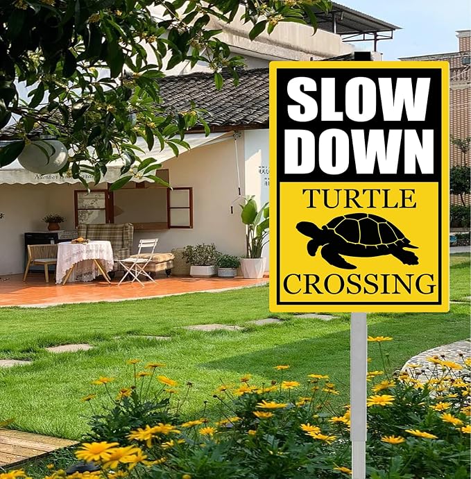 Turtle Crossing Sign With Stakes Slow Down Signs For Neighborhoods Reflective Rustproof Aluminium Yard Garden Stake Caution Sign Beach Lawn Walkway Decorations Animal Signs 8X12 IN