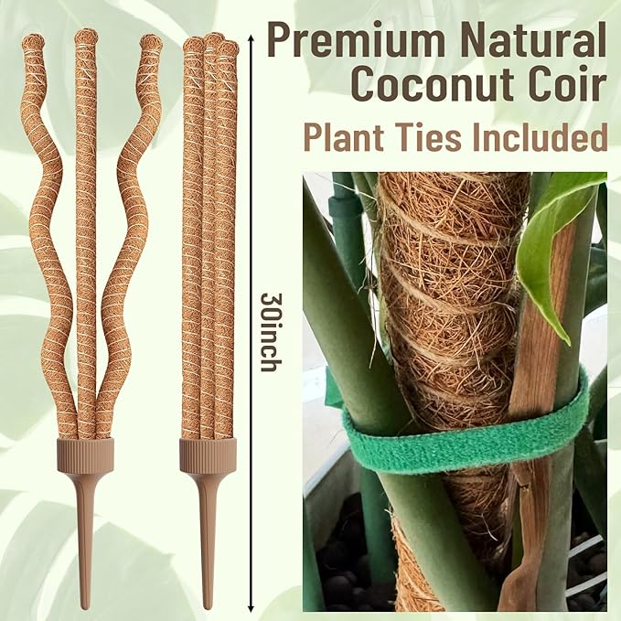 3-in-1 Moss Pole, Bendable Monstera Plant Support, 30Inch Moss Poles for Climbing Plants, Plant Stakes for Indoor Plants, Plant Support for Monstera, Pothos - 2 Pack