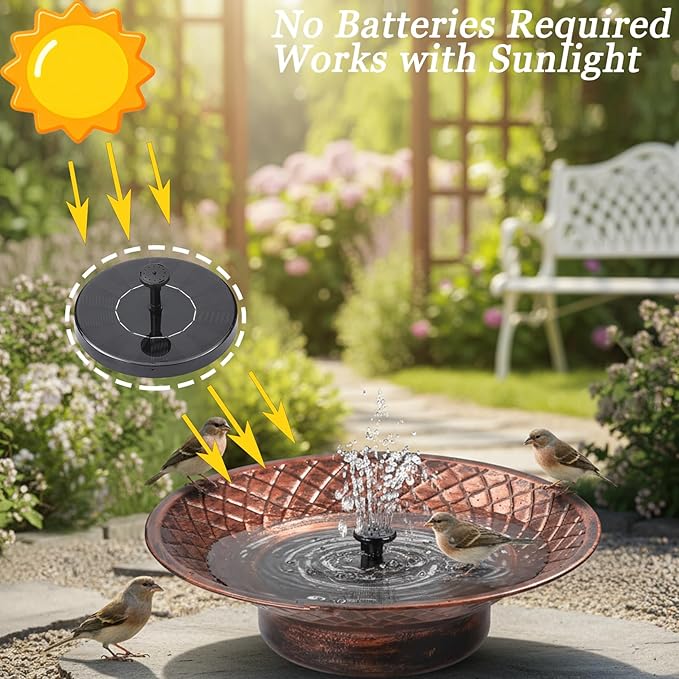 Bird Bath for Outside, 12.6" Solar Powered Bird Bath with Fountain, Metal Bird Bath Bowl, Outdoor Patio Lawn Decor (Bronze)