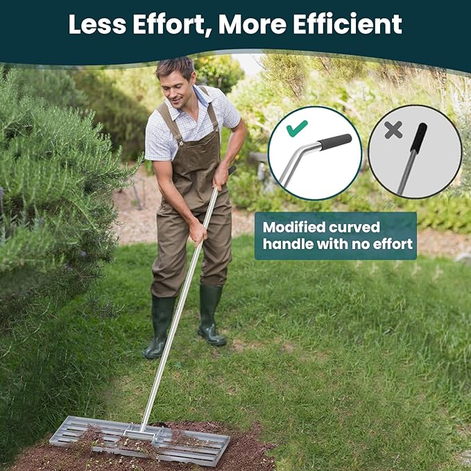 Lawn Leveling Rake 45"x10" Lawn Leveler Ground Full Stainless Steel Leveling Landscape Rake Topdressing Spreader Levelawn Tool for Backyard, Garden, Golf Couse, Farm, Pasture