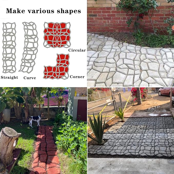 Walk Maker, Pathmate Stone Moldings Paving Pavement Concrete Molds Stepping Stone Paver Walk Way Mold for Patio, Lawn & Garden(Big Size:16.9 x 16.9 x 1.6 inch)