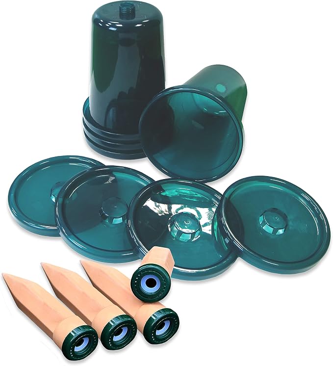 BioGreen HYDRO CUP Self Watering Planter Insert | 0.66 gal | Clay Spikes & Cup | Plant Watering Globes w/ Level Indicator | Terracotta/Green | 4 Pcs