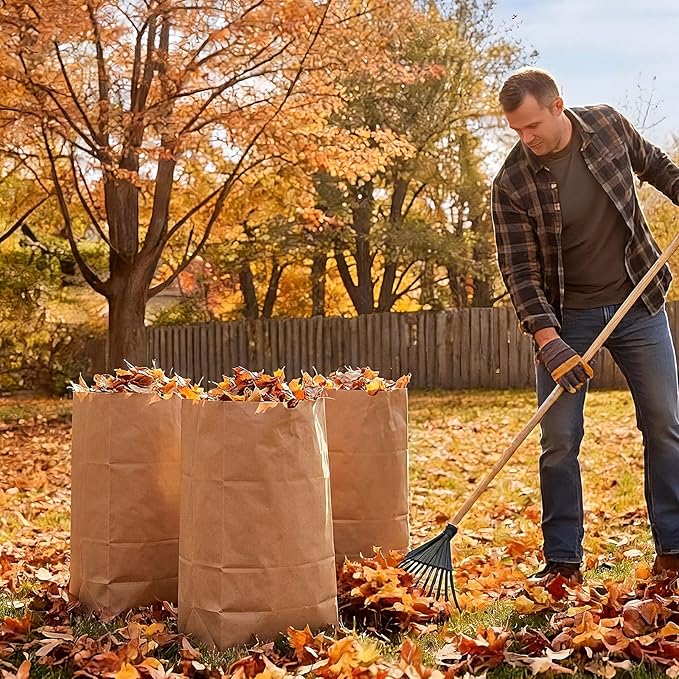 50 Count 10 Gallon Lawn and Leaf Paper Bags, Heavy-duty Yard Waste Compost Bags, Tear Resistant, Self Standing