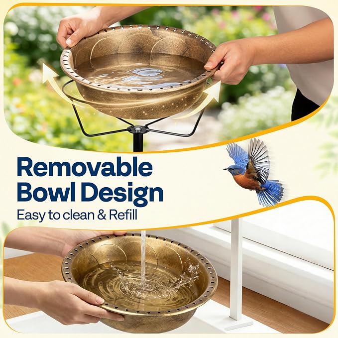 VIVOHOME Bird Bath for Outside, Outdoor 13'' Birdbath Bowl with Metal Ground Stake, Weather-Resistant ABS Bird Bath and Feeder for Garden, 1.45 Gallons, Copper