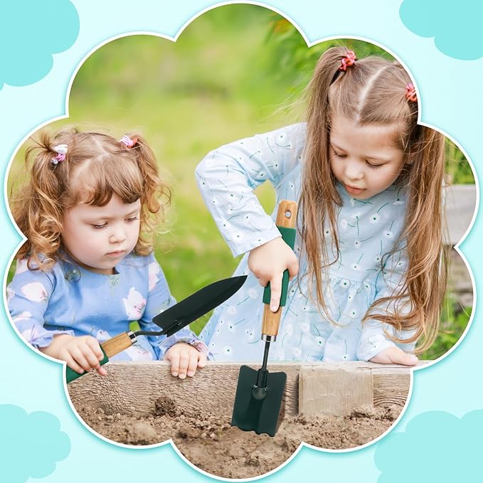 Lasnten 24 Pcs Garden Metal Shovel Digging Trowel Wood Handle Flower Soil Planting Tool for Community Volunteer Gardening Home Lawn Farm Flower Seed Plant Planting Weeding Gardening, green