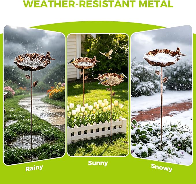 Bird Feeders for Outdoors, 28 Inches Metal Birdbath, Docorative Hummingbird Feeders & Bird Bath for Outside, Vintage Decor for Garden Yard Patio Lawn, 2 PCS, Bronze