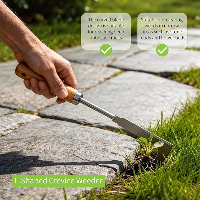 3 Pack Hand Weeder Tool, Manual Weeding Trowel, Crevice Weeder, Stainless Steel Crack Digger, Paver Moss Removal, L-Shaped Gardening Crack Sickle for Lawn Edging and Driveway Maintenance