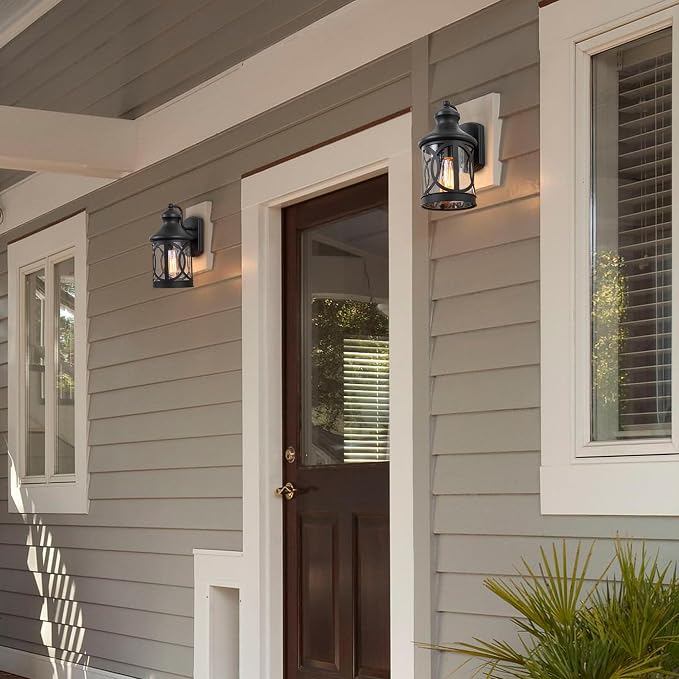 Outdoor Wall Sconce, Waterproof Exterior Light Fixture, Matte Black Porch Lantern Lights with Clear Glass Shade for Garage Patio Front Door Balcony