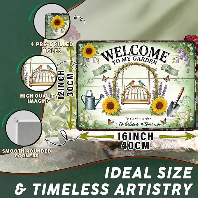 PEACHGARDEN Welcome To My Garden Metal Sign Women'S Gardening Gift Garden Wall Art Decor For Outdoor Yard Patio Porch 12x16 inch