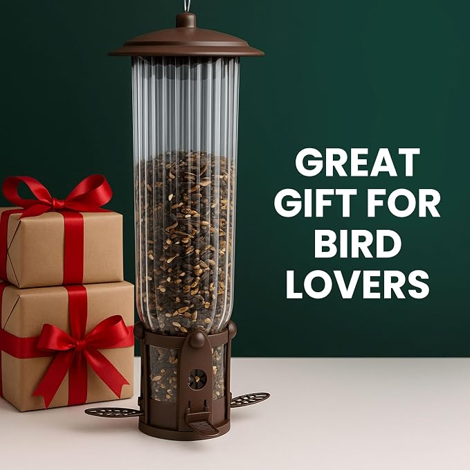 Perky-Pet Squirrel-Be-Gone Max Bird Feeder with (4) Flexport Feeding Stations - Squirrel-Proof Metal Hanging Feeder for Outdoors, Weight-Activated Ladder-Style Perches, 4lb Seed Capacity, 334-1SR