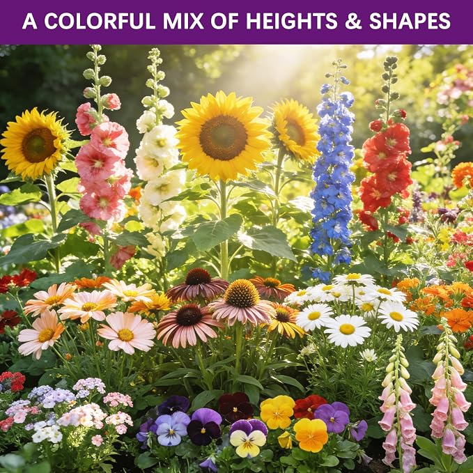 Wildflower Seeds Mix 1/2 lb, 19830+ Seeds Perennial& Annual 36 Varieties Flower Seeds for Planting，Non-GMO Heirloom Bulk Wild Flower Seeds for Indoor & Outdoors, FlowerSeed Packets for Home Garden