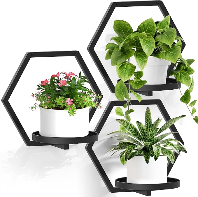 3 Packs Wall Planters for Indoor Plants, 7.9inch Metal Wall Plant Holder Hanger Wall Decor, Wall-Mounted Hanging Planters Window Plant Shelves Outdoor (Classic Black)