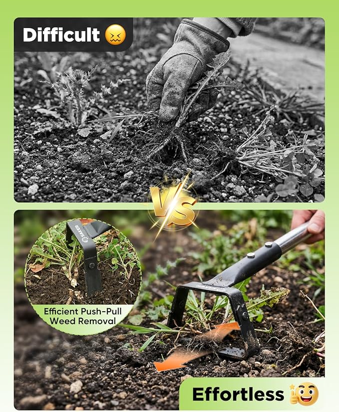 Saker Mini Hand Stirrup Hoe for Precision Weeding, Garden Hula Hoe Tool with Hollow Trapezoid Blade for Raised Beds, Greenhouse & Small Spaces