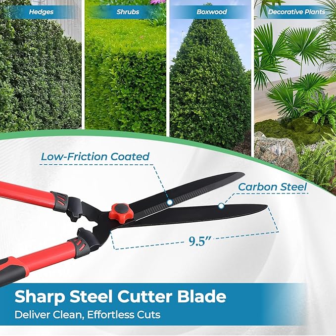 Hedge Shears, Sharp Hedge Clippers for Gardening, 21 inch High Carbon Steel Manual Hedge Trimmer with Ergonomic Anti-slip Handle, Labor-saving Long Garden Shears for Shrubs Bushes Lawn Yard Trimming