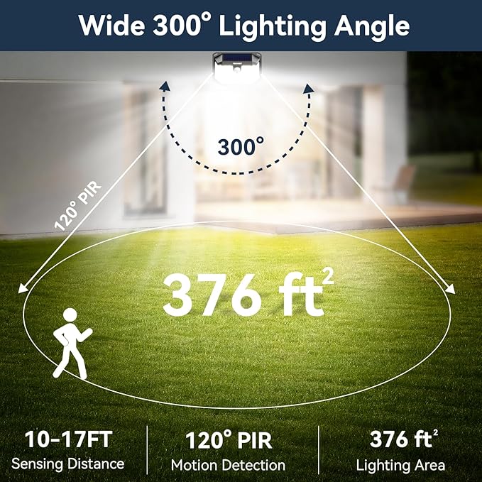 TECKNET 231 LED Solar Motion Lights Outdoor, 300° Angle & 3 Lighting Modes, PIR Motion Sensor & IP65 Security Solar Wall Lights for Fence Front Door Yard Deck Garden Garage(8 Pack)