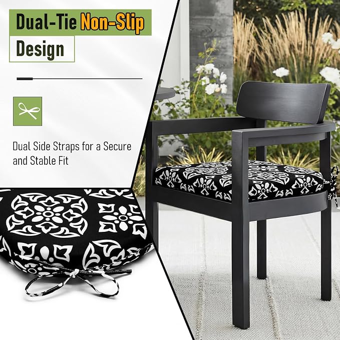 Basic Beyond Outdoor Chair Cushions Set of 4, Outdoor Cushions for Patio Furniture, Water Resistant Patio Chair Cushions with 2 Ties, 17x16x2, Medallion