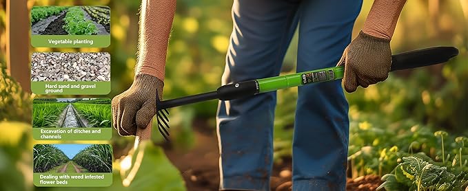 Garden Rake,Small Rake for Gardening with Telescopic Handle (27-40"),Mini Metal Hand Rake for Tight Spaces,Yard Flower Beds,Elderly Friendly Ergonomic Weed Rakes Garden Tools for Lawn Weeding 1 Piece