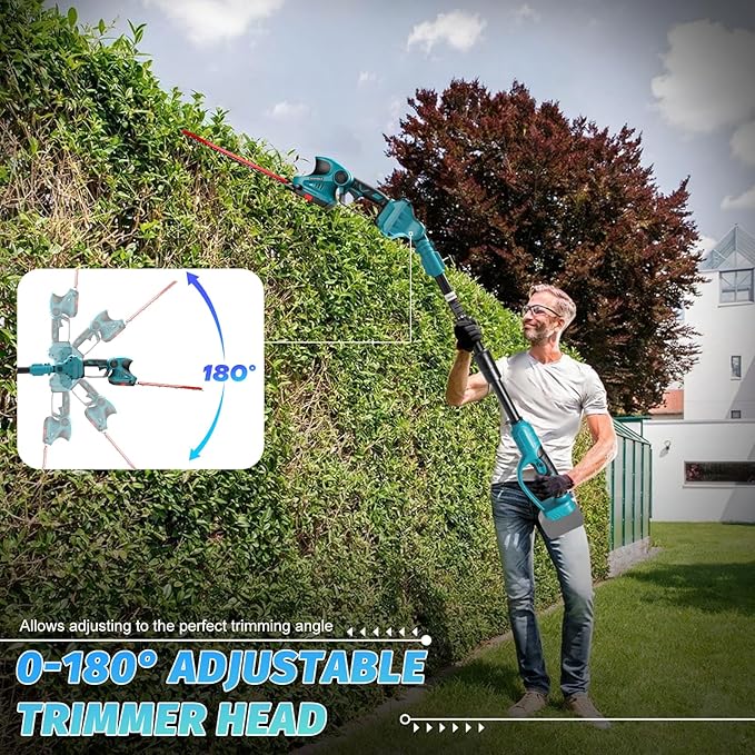 Pole Hedge Trimmer Cordless for Makita 18V Battery (No Battery), 2-in-1 Brushless 12" Hedge Trimmer and 3.9" Grass Shear with 8.5FT Extension Pole, 15Ft Long Reach for Tree Shrub Pruning