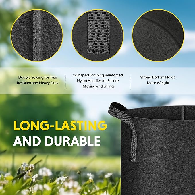 iPower 12-Pack 3 Gallon Grow Bags Heavy Duty Thickened Aeration Nonwoven Fabric Pots with Nylon Handles and 12 Labels for Planting Vegetables, Fruits, Flowers, Black