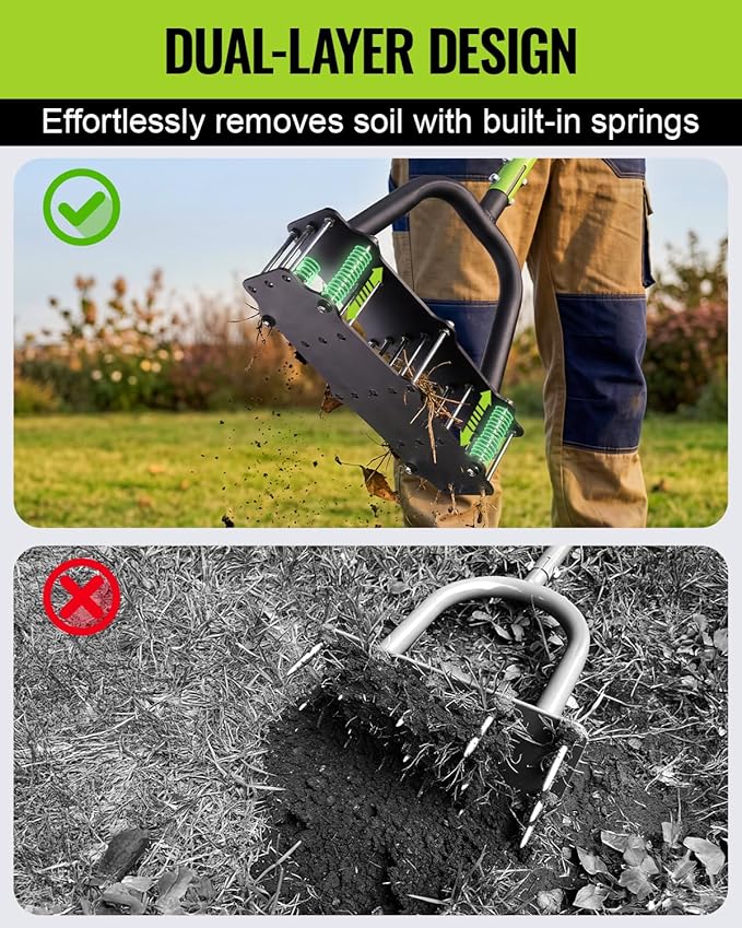 WORKPRO 38” Lawn Aerator Tool with 17 Spikes, Manual Lawn Aerators with Dual-Layer Design, Ergonomic T-Handle, Heavy Duty Manual Grass Aerator for Lawn Aeration, Soil Loosening, and Yard Care