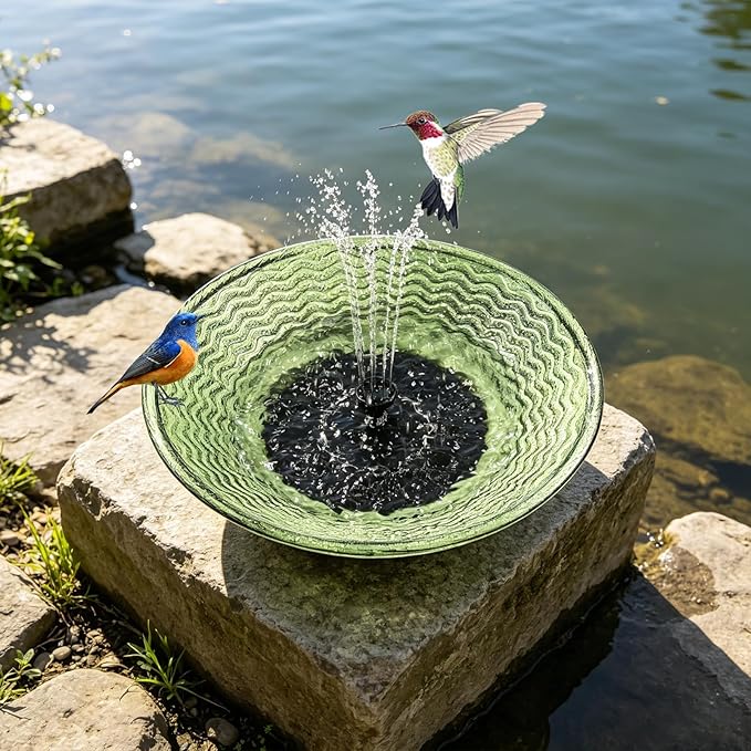 Solar Bird Bath for Outdoors, Metal Solar Birdbath Fountain with 4 Nozzles, 12.4" Bird Bath Fountain for Outside Garden Patio Lawn Decor (Green)