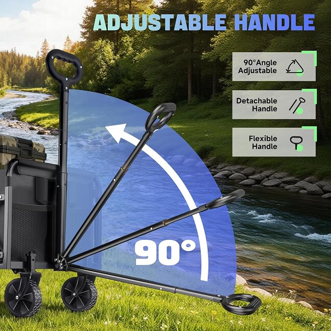 280LBS Collapsible Wagon Cart with Wheels - Heavy Duty Folding Wagon Carts for Grocery, Lightweight Utility Wagon with All-Terrain Wheels & 2 Cup Holders, Portable Beach Wagon for Shopping Garden