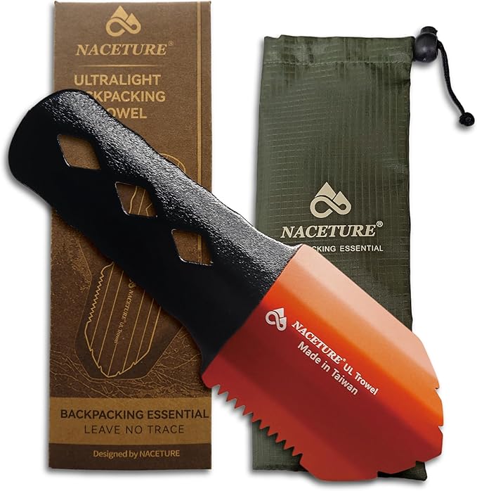 Ultralight Backpacking Trowel with Grip Handle Cover, Aluminum Camping Shovel with Storage Pouch, Long Handle Potty Multitool for Hiking, Camping, Survival Gear (Orange)