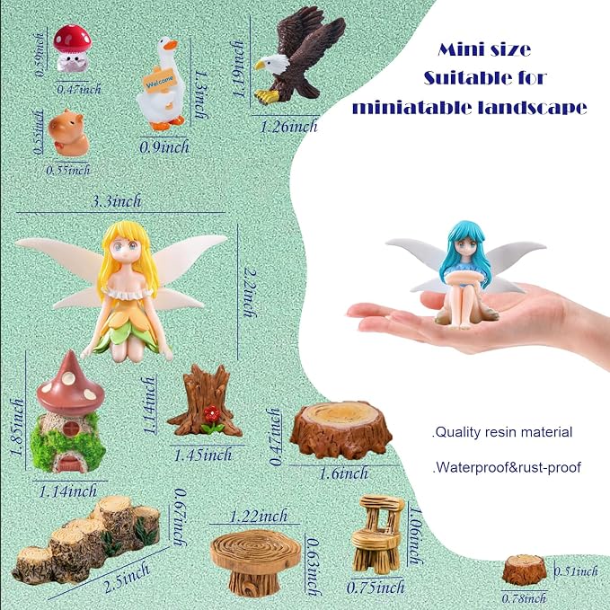 U-Zimikee 80 Pcs Fairy Garden Accessories Outdoor- Miniature Landscape Decoration with Bridge House Furniture Gnome Fairy Figurines Mini Resin Animals Miniature Garden Figures Bulk for Dollhouse Craft