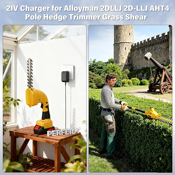 21V Power Cord Compatible with Alloyman 2DLLJ 2D-LLJ AHT4 Pole Hedge Trimmer Grass Shear, Perfeidy UL Charger AC Adapter Power Supply Black