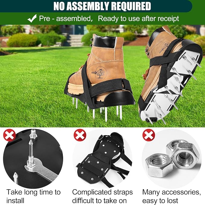 Miuwauer Lawn Aerator Shoes (Upgrade Version (Aluminum Alloy Sole), Black-Black)
