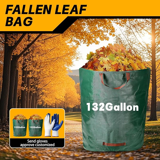 Reusable Yard Waste Bags - 2 Pack, 132 Gallon Large Yard Waste Bag with Reinforced Handles, Ideal for Grass, Leaves, and Yard Waste - Durable and Garden Waste Bags, Large Leaf Bags Stand Up.