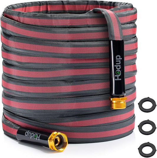 Flexible & Lightweight Garden Hose - 2026 Upgrade Non-Expanding Hose with Latex Core, Heavy-Duty & Kink-Free Design for High Pressure - Outdoor Yard, RV, Car Washing (Gray/Red, 15 FT)