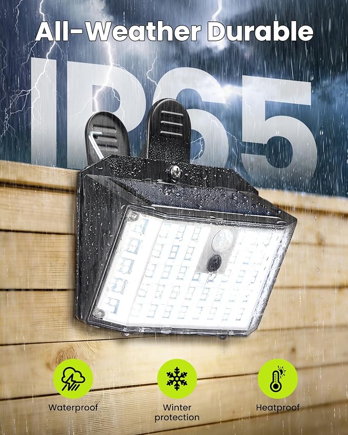 Clip on Solar Lights Outdoor with Motion Sensor, 600LM 176LED Solar Fence Lights Outdoor Waterproof, 3 Modes & Portable Security Lights for Chain Link Patio Deck Yard Garage(4Pack)