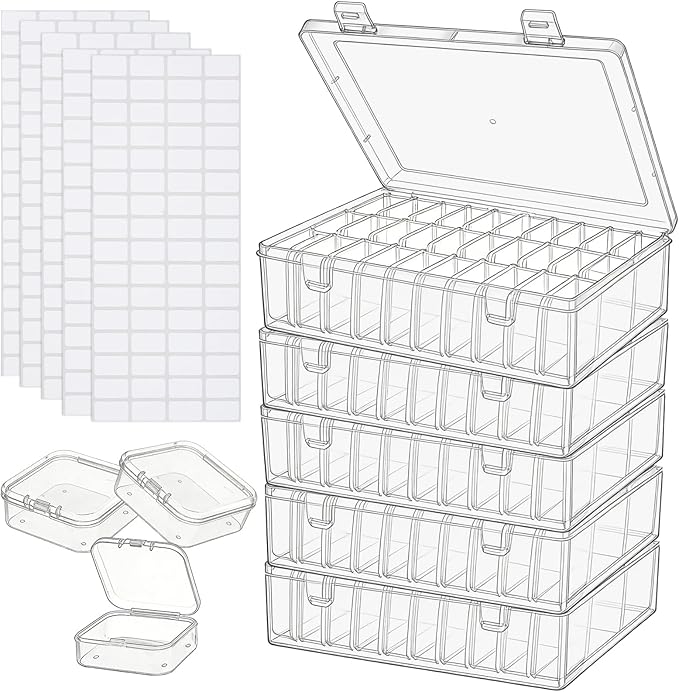 Bead Organizer Box 150Pcs Small Clear Plastic Bead Storage with Labels, Mini Craft Storage Containers with Hinged Lid for Jewelry Making, Beads, Nail DIY, Screws, Seeds Storage & Organizion