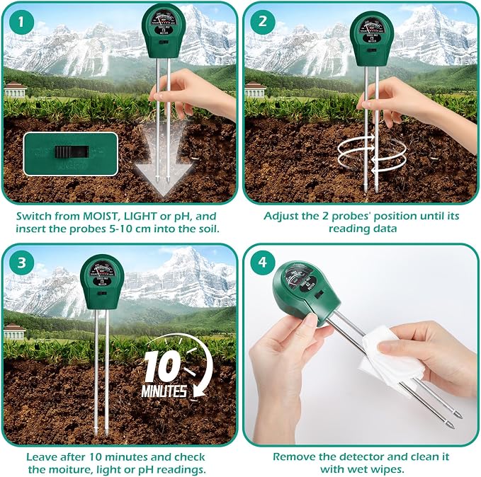 GeeRic Soil Moisture 3-in-1, Soil Moisture/Light/pH Tester, No Battery Needed Soil Tester Gardening Tool for Indoor and Outdoor