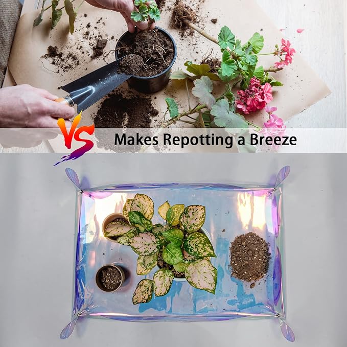 Repotting Mat for Indoor Plants Iridescent Plant Potting Mat Waterproof Potting Repotting Tray Gardening Gifts Mat Cactus Succulent,Orchid Potting Soil Mix Mess Control, 25.6" Garden Tool, Pots Mat