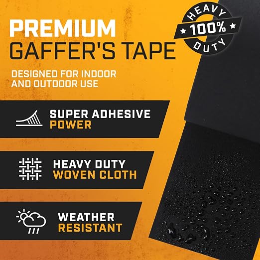 Lockport Black Gaffers Tape 4 inch x 30 Yards - 4 Pack Pro Black Gaff Tape - No Residue, Water Resistant, Non- Reflective, Easy Tear - Multipurpose Photography, Filming, Stage, Production, and More