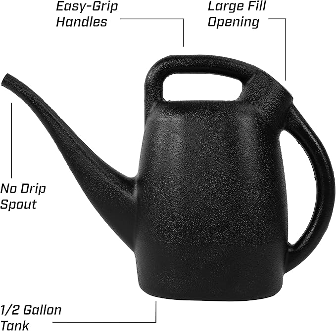 Chapin 48000 Watering Can, Garden, Indoor and Outdoor Plants, Recycled Plastic, Made in USA, Black, 1/2 Gallon