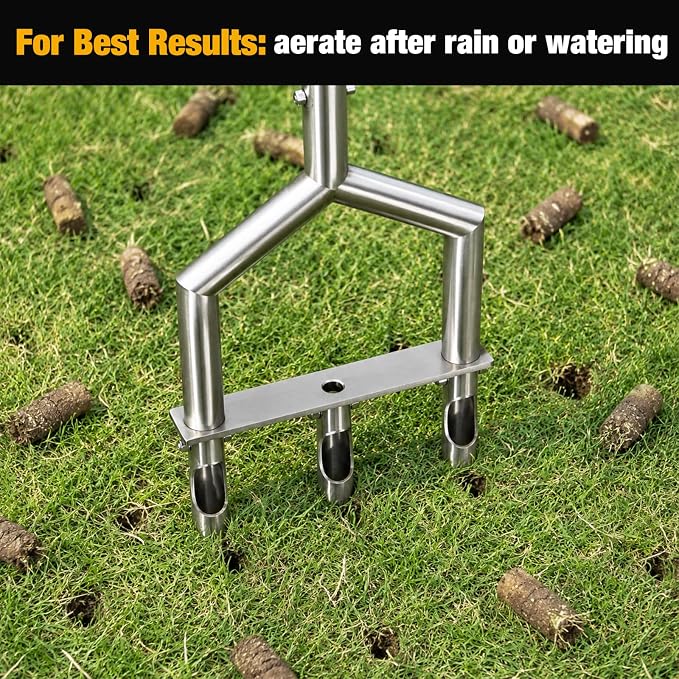 Manual Core Aerator Lawn Tool, Lawn Aerator Tool with 3 Non-Clogging Hollow Tines, Yard Grass Aerator with Ergonomic Rubber Grip, Reinforced Welding for Compacted Soil Lawn Care - Blue