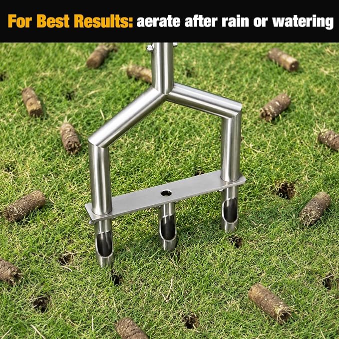 Manual Core Aerator Lawn Tool, Lawn Aerator Tool with 3 Non-Clogging Hollow Tines, Yard Grass Aerator with Ergonomic Rubber Grip, Reinforced Welding for Compacted Soil Lawn Care - Orange