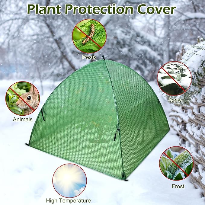 Plant Tent Outdoor Winter Shrub Cover Green Frost Tents Plant Covers Freeze Protection Tent Waterproof Plant Frost Protector Plant Guard Cover to Protect Plants Vegetable from Animals, 37X37X27Inch