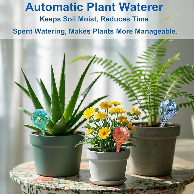 Automatic Plant Watering Globes - 6pcs Small Glass Self Watering Bulbs for Potted Plants - Multicolored Watering Devices for Vacation & Daily Care (Indoor/Outdoor)