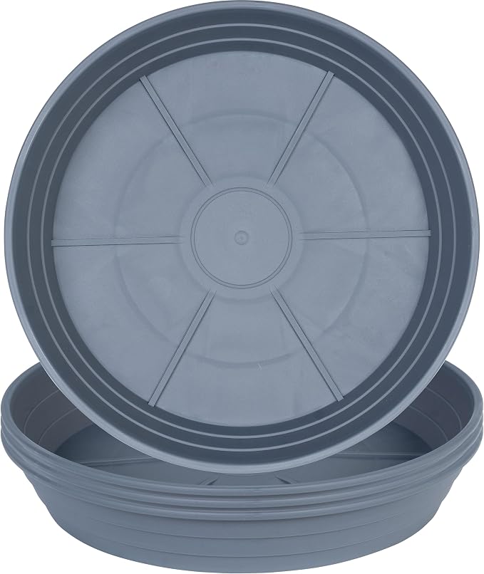 Plant Saucer 6 Inch 4 Pack 6 8 10 12 14 16 18 20 25, Plastic Plant Trays for Pots，Extra-Deep Plant Water Dray Tray, Bird Bath Bowl, Heavy Flower Plant saucers Indoors and Outdoor No Holes 6in-4 grey