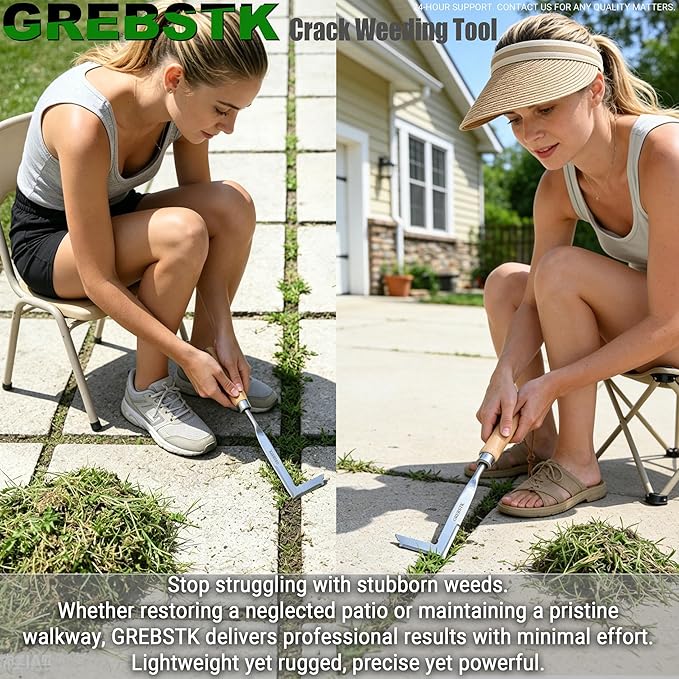 GREBSTK Crack Weeder Crevice Weeding Tool Stainless Steel Manual Weeder Beech Handle Gardening Tool