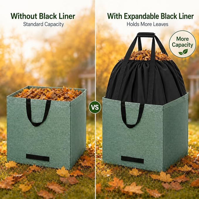 Reusable Yard Waste Bag, 2 Pack Upright Collapsible Lawn Bags with Handles, Garden Leaves and Waste Collection,Heavy Duty Storage Tote Bag (72 Gallons)