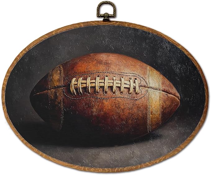DOFQZ Vintage Football Oval Wall Art Decor, Sports Nursery Framed Wall Art, Football Walls Hanging Decor for Boys Room Bedroom Playroom Sports Room, 11.5x8.5 Inch