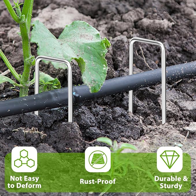 Landscape Staples 12 Inch, 12/25/50/100/200 Pack 8 Gauge U-Shaped Galvanized Garden Stakes, Heavy Duty Ground Stakes for Outdoor Decorations, Fixed Irigation Tubing, Fence,Weed Barrier Fabric