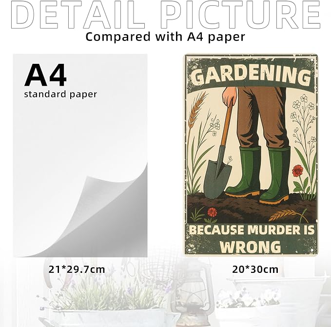GARDENING BECAUSE MURDER IS WRONG Sign Decorative Signs Funny Metal Yard Signs Women's Garden Gift for Outdoor Patio Porch Decor or Indoor Wall Decor (Color05)