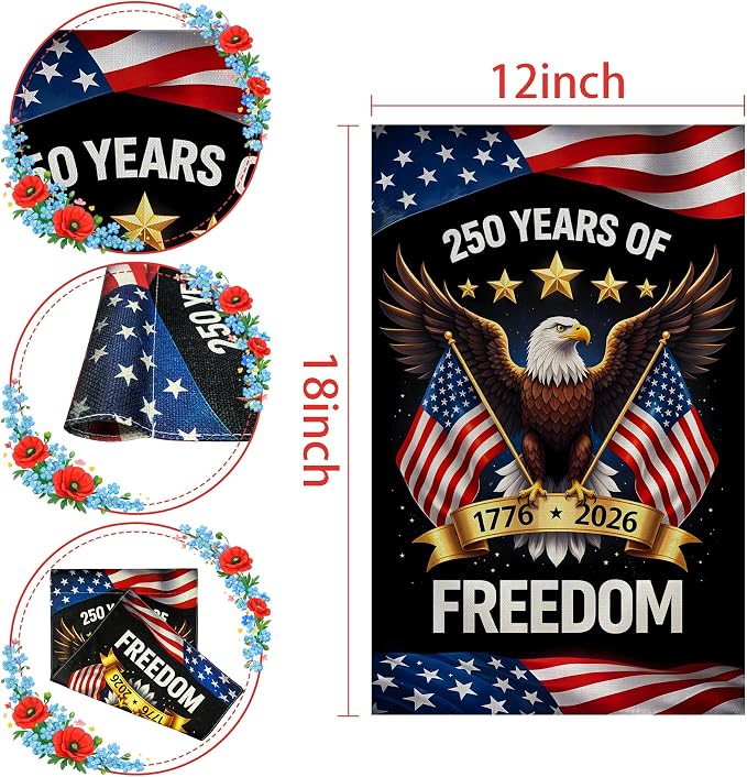 250th Anniversary USA Flag - 250 Years of Freedom 1776-2026 Merchandise Double Sided Garden Flag | Patriotic Banner 4th of July Decorations Accessories for Garden Yard Porch Patio Lawn Outdoor Outside Decor