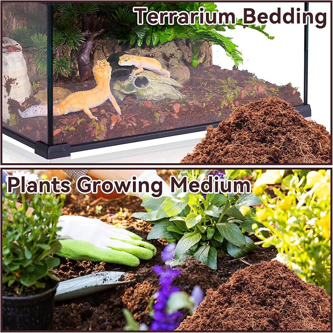 Legigo 8 Pack Coconut Fiber Substrate, Natural Coco Coir Bedding for Reptiles Turtles, Tortoises, Snake, Hermit Crab, Gecko, Lizard, Bioactive Terrarium Soil for Humidity Control and Plant Substrate